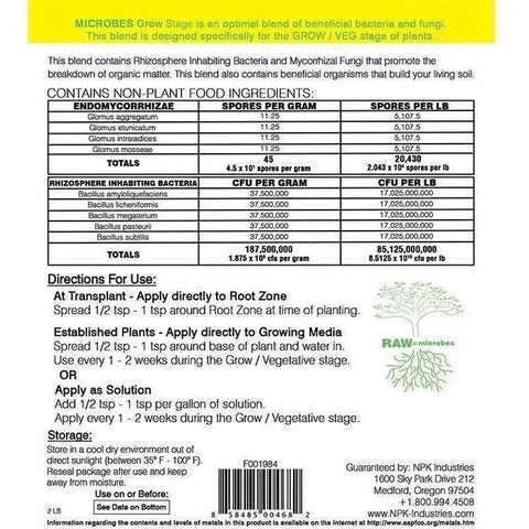 NPK RAW Microbes Grow Stage, 8 oz NPK Industries