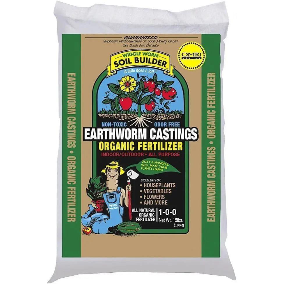 Wiggle Worm Soil Builder Worm Castings - 15 Lbs Organic Fertilizer For Indoor & Outdoor Plants